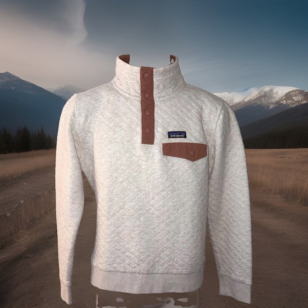 Patagonia Womens Small Organic Cotton Cream & Brown Quilted T Snap Pullover